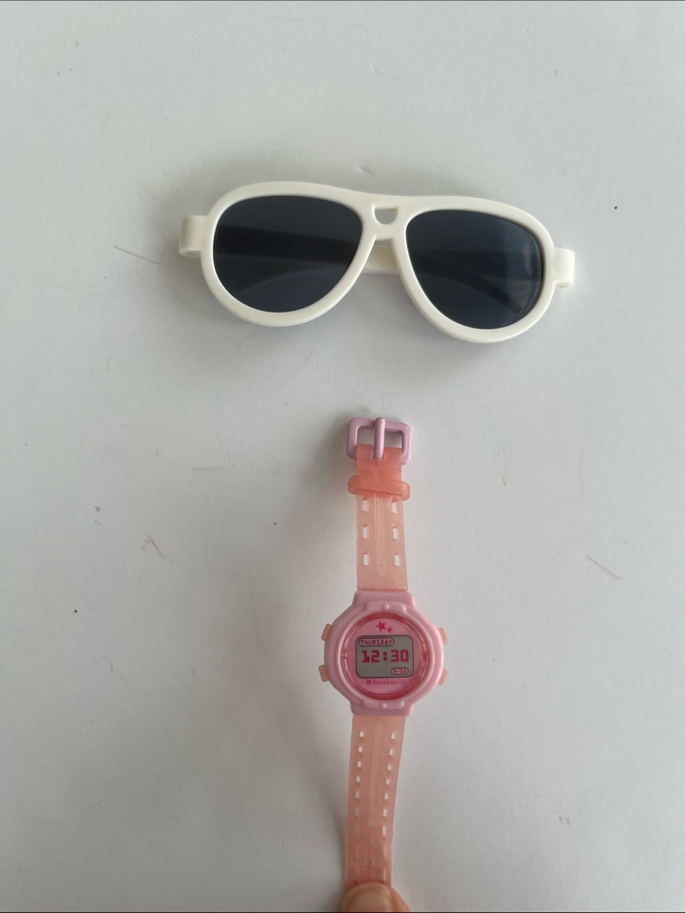 American Girl Pink Doll Watch with White “You Go Girl”Sunglasses